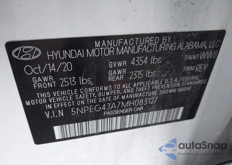 2021 Hyundai Sonata Se из США, поврежденный, VIN 5NPEG4JA7MH083127